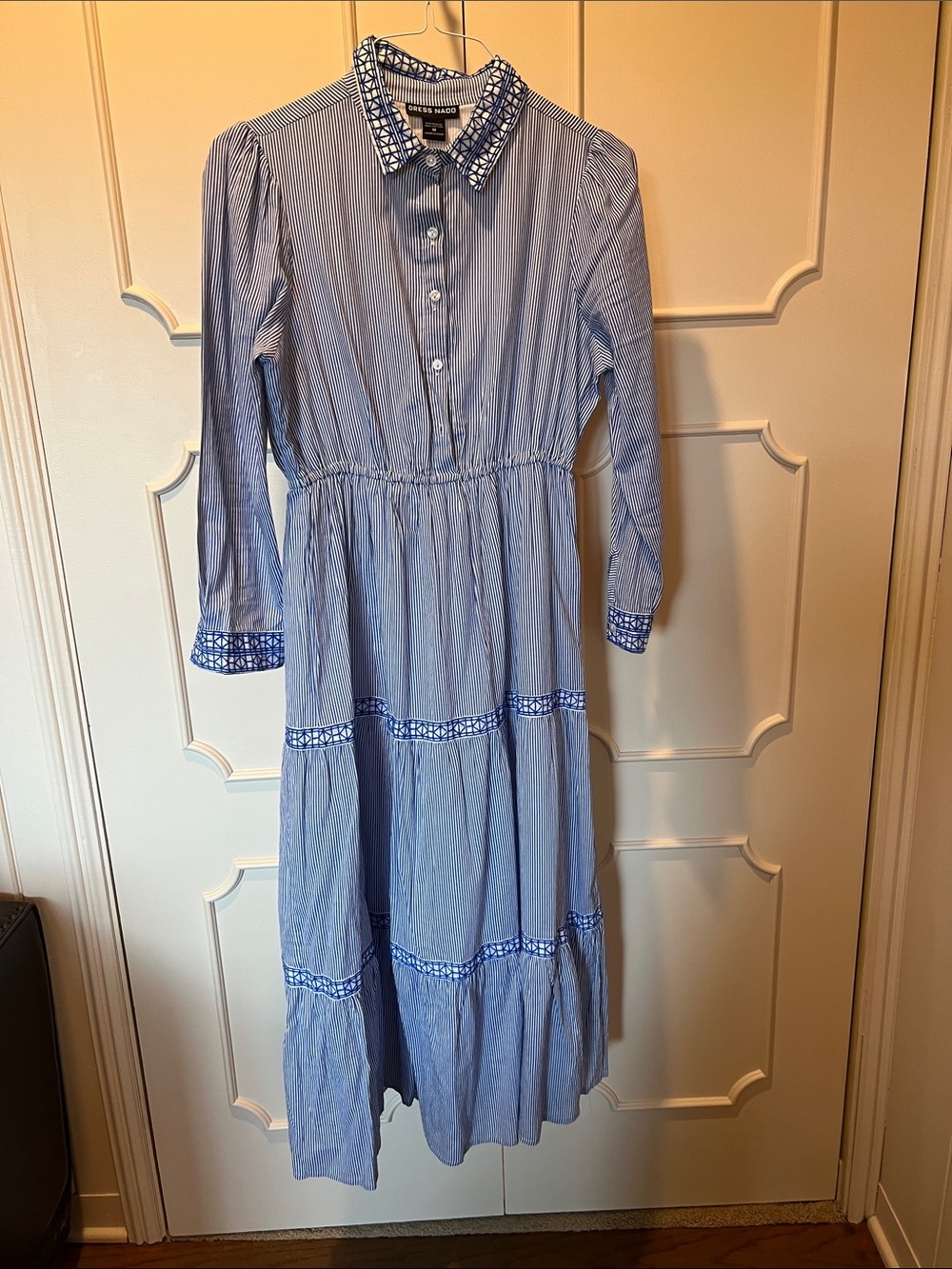 Blue and white striped maxi dress size medium